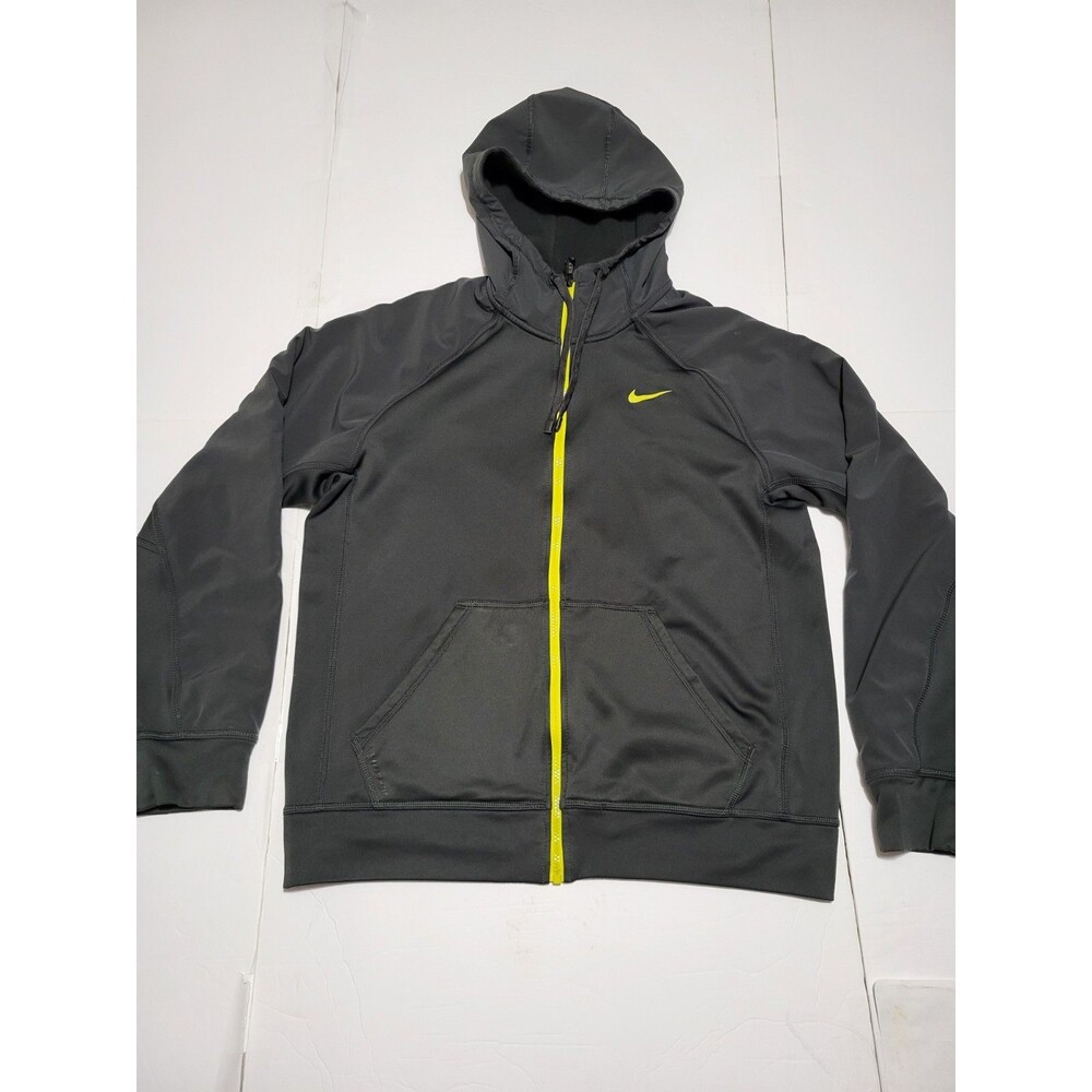 Nike Therma-FIT Full-Zip Hoodie Jacket in Dark Gray w/ Neon Yellow  Zipper - L